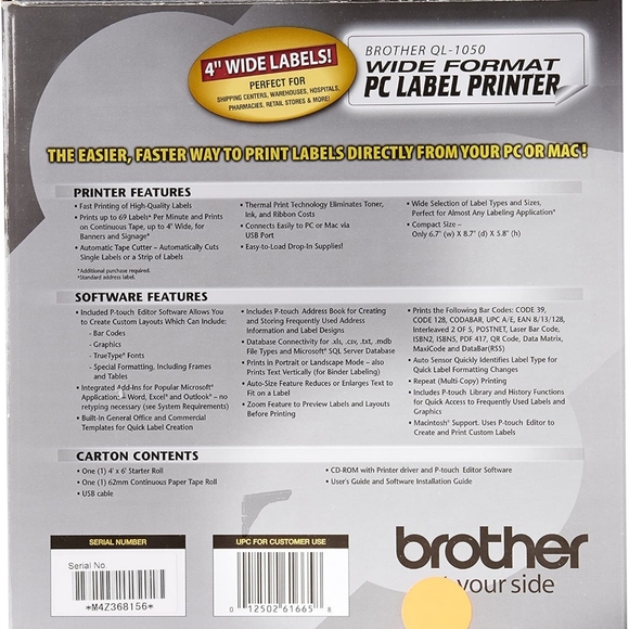 Brother QL-1050 WIDE FORMAT PROFESSIONAL LABEL PRINTER - Picture 4 of 13